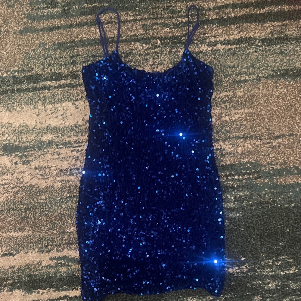 Lucy in the Sky Midnight Blue Sequin Cocktail Short Dress